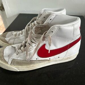 Nike White and Red High-Top Sneakers